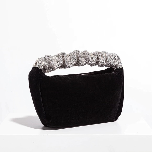 Black velvet rhinestone handbag - Picture 1 of 8